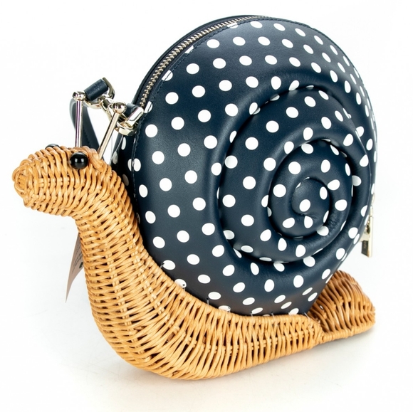 Kate Spade Enchanted Forest Polka Dots 3D Snail Wicker Crossbody - Picture 4 of 5